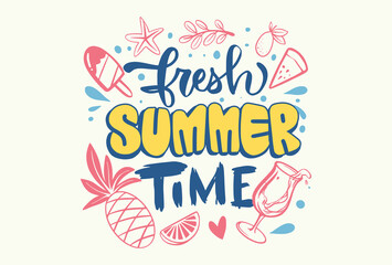 Fresh summertime lettering vector illustration