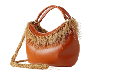 A vegan leather handbag with cactus fiber texture, isolated on white background --ar 16:9