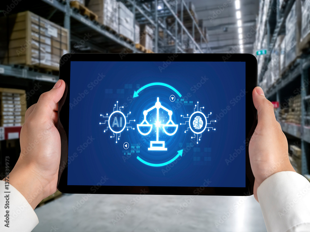 Poster ai ethics responsibility standard law and rules on computer screen provide report of ai ethic transp