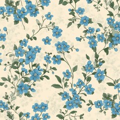 Vintage wallpaper pattern featuring exquisite forget-me-not flowers in soft blue and green hues Generative AI