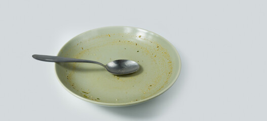 Dirty food waste in a plate on white background
