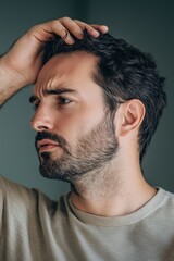 Obraz premium Mid adult man worried about hair loss