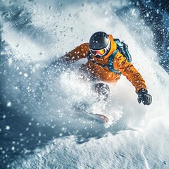 Naklejka premium Snowboarding thrills snowy mountains action shot winter wonderland dynamic perspective adventure sports