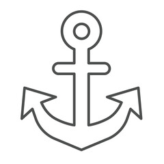 Anchor for vessel thin line icon, marine port concept. Vector graphics. Ship sea anchoring, heavy anchor sign on white background, outline style icon for mobile or web design.