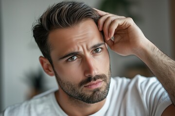Obraz premium Mid adult man worried about hair loss