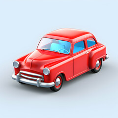 Classic Red Automobile Render on Light Blue Background Featuring Chrome Accents a Shiny Finish and a Vintage Automotive Design