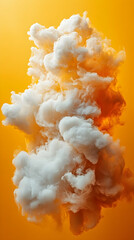 Ethereal white smoke billows against vibrant orange backdrop creating soft texture and striking contrast a captivating