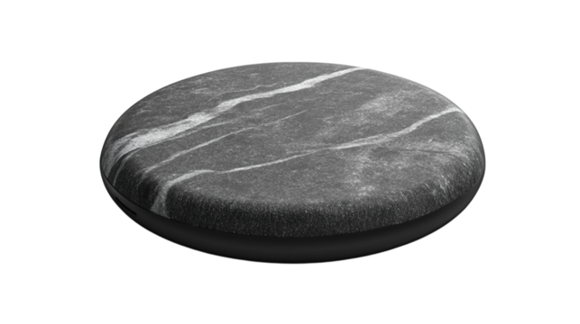 A wireless charging pad shaped like a pebble, isolated on white background --ar 16:9