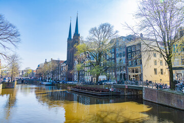 Fototapeta premium Amsterdam canals in Netherlands colors and lights