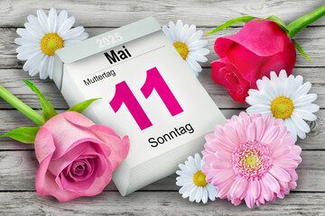 Deutscher Kalender Datum 11. Mai  2025  Muttertag mit Blumen