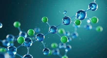 A digital representation of water molecules in motion, showcasing their dynamic structure and interaction with each other in an engaging and visually striking manner