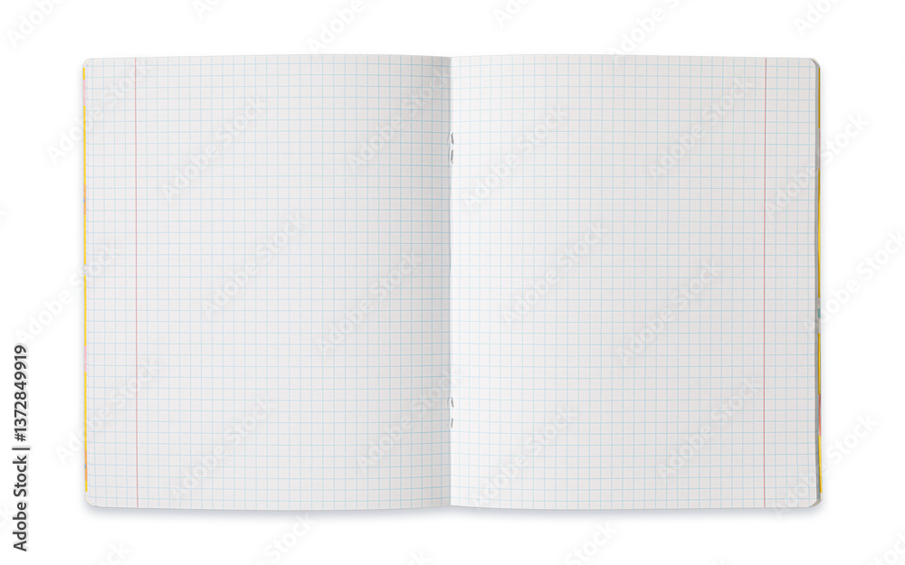 Wall mural an empty squared notebook lies open on a clean surface, displaying its blank pages