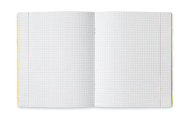 An empty Squared notebook lies open on a clean surface, displaying its blank pages
