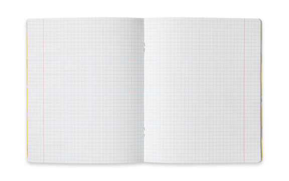 An empty Squared notebook lies open on a clean surface, displaying its blank pages
