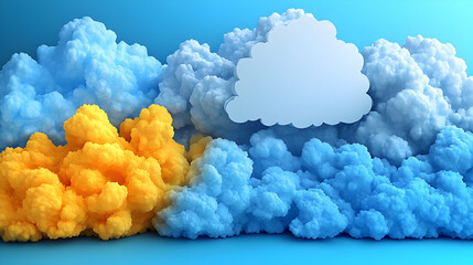 Fluffy clouds of yellow blue and white create a vibrant textured scene against a bright gradient sky evoking a sens - obrazy, fototapety, plakaty