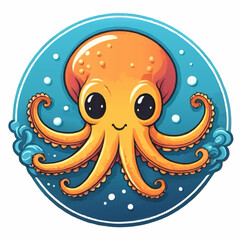 funny octopus cartoon vector illustration sticker
