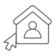 Home user and mouse cursor thin line icon, remote work concept. Vector graphics. User house with mouse pointer sign on white background, outline style icon for mobile or web design.