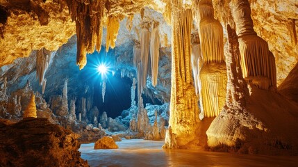 Cave Interior, Stalactites, Stalagmites,  Night Scene