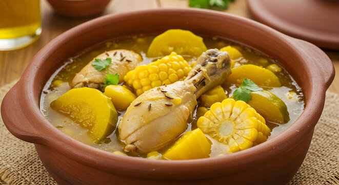 Authentic chilean cazuela de ave rich chicken stew with squash and corn cuisine