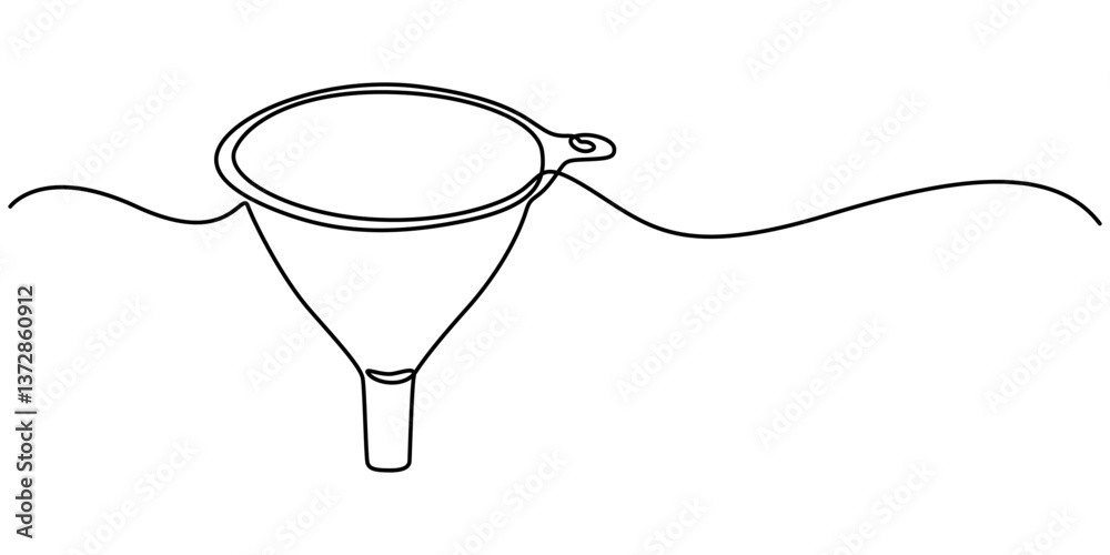 Poster funnel with handle continuous one line drawing, continuous line art of an oil funnel, funnel black s