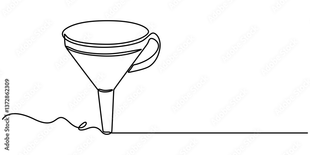 Poster funnel with handle continuous one line drawing, continuous line art of an oil funnel, funnel black s