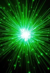 Obraz premium Emerald green light explosion with glittering sparkles, celestial, dots, flash