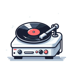 Fototapeta premium Vector illustration of vinyl record player in retro style. Perfect for music enthusiasts, vintage audio equipment stores, and analog sound guides.