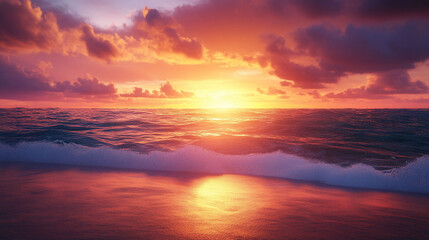 Fototapeta premium Serene Ocean Sunset: Vibrant Colors and Tranquil Waves