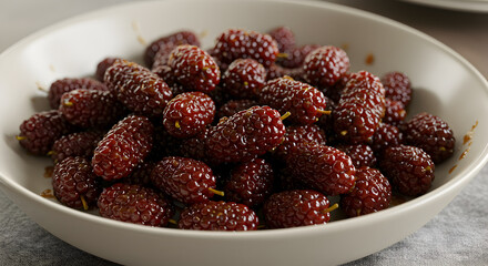 Bowl of luscious caramelized mulberries ready to be enjoyed and savored