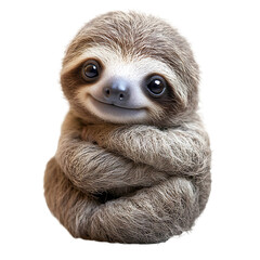 Baby sloth huddled with arms crossed isolated on transparent background
