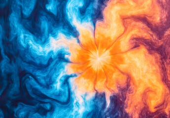 Fototapeta premium Bright and colorful tiedye pattern with swirls of orange and blue creating an artistic visual effect&nbsp;