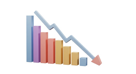 Isolated Declining Bar Graph with Arrow Indicating Loss