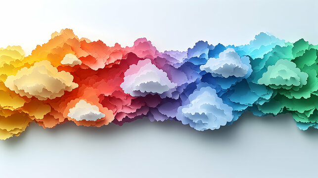 Gradient of colorful paper clouds light clouds going from orange to green A white background complements this whimsic