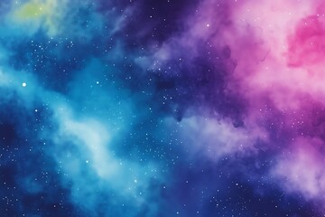 Fototapeta premium Beautiful fantasy starry night sky, blue and purple colorful, galaxy and aurora 4k wallpaper. cosmic watercolor illustration. Colorful space background with stars