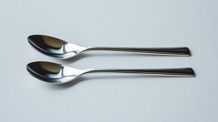 Sleek Stainless Steel Spoons Pair Elegantly Placed on a Clean White Surface