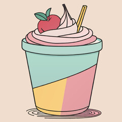 vector illustration of ice cream cherry shake cartoon