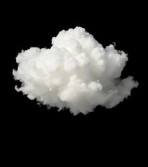 A fluffy white cumulus cloud isolated on a pure black background, meteorology, element