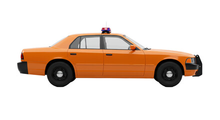 Isolated Orange Police Car with Emergency Lights
