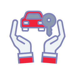 Obraz premium Hands Holding Car Key and Toy Car in a Graphic Style 