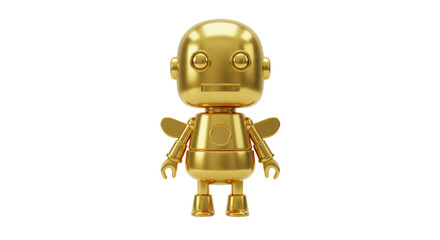 Isolated Shiny Gold Robot Toy with Wings