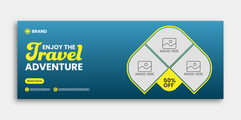 Modern facebook cover design layout for travel agency.