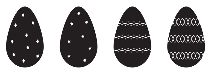 Easter eggs drawn by continuous one line. Minimalist style Happy Easter concept. Greeting banner design. Vector illustration.
