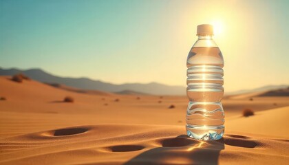 Empty plastic water bottle in a desert
