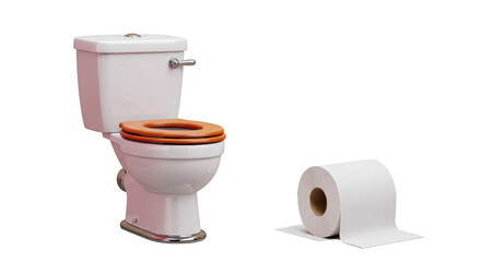 Isolated Toilet and Toilet Paper Roll Depicting Bathroom Fixtures
