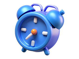 Fototapeta premium A cheerful blue alarm clock, a playful reminder of time's gentle passage, rendered in a smooth, 3D style. AI Generative