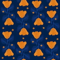 yellow flowers on a blue background. bright floral print with seamless edges.