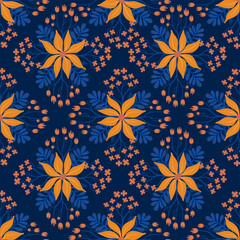 geometric floral arrangements. Exquisite blue background with flowers and buds. print for textiles and wallpaper