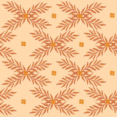 compositions with orange leaves on a beige seamless background. delicate floral print.