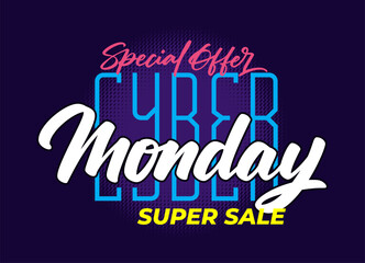 Cyber monday special offers super sale lettering vector illustration