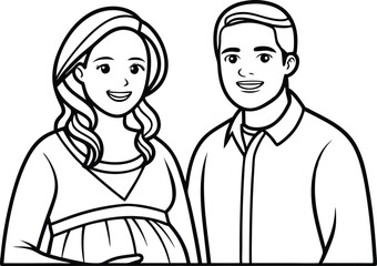 Line Art Portrait of a Pregnant Woman and a Man in Transparent Background